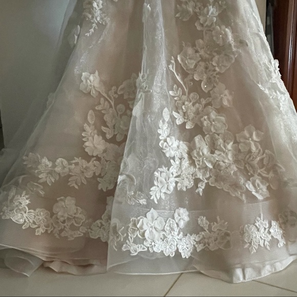 COPY - Oleg Cassini sleeveless beaded floral trumpet wedding gown with low back - Picture 6 of 17